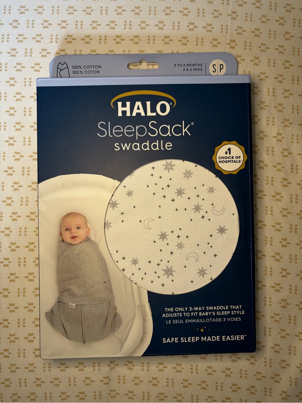 HALO SleepSack Swaddle in Gray with Star & Moon Print